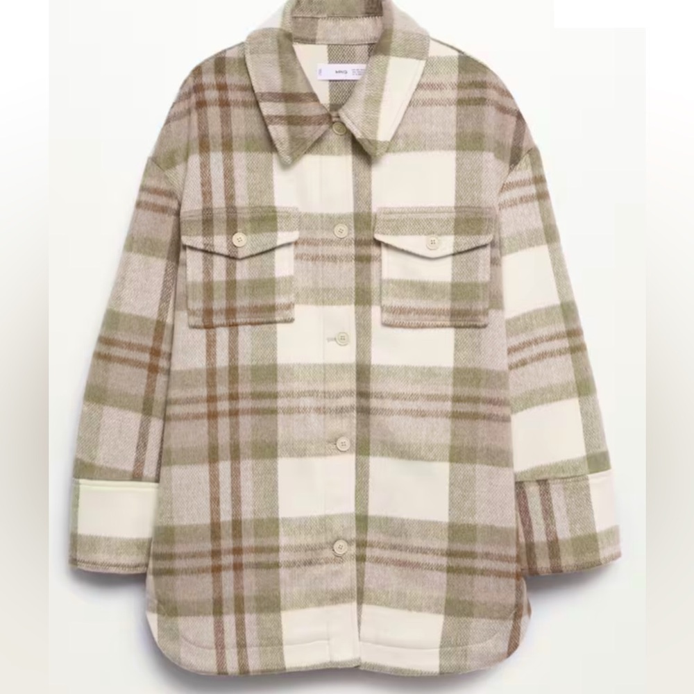 Mango oversized checked flannel shirt jacket.